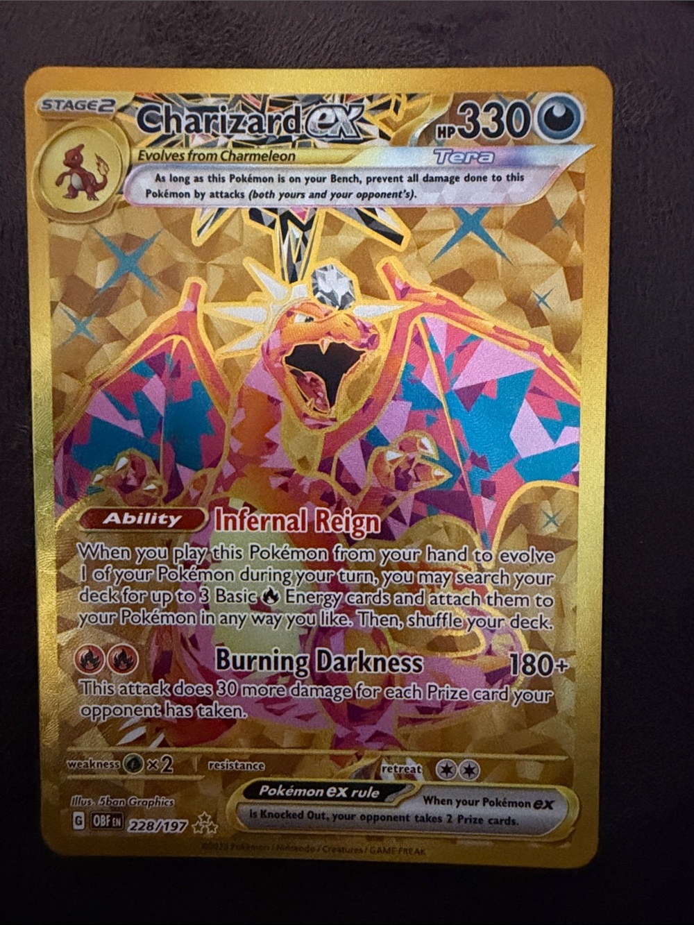 Pokemon Charizard ex Tera Gold Pink Holo Trading Card
